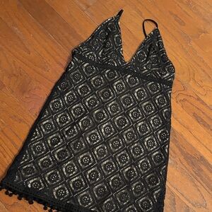 SOLD 
Gianni Bini Halter Black and Cream Patterned Dress